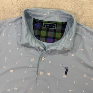 William Murray Polo‎ Shirt Mens Large Blue Golf Earner Golfer Print Performance